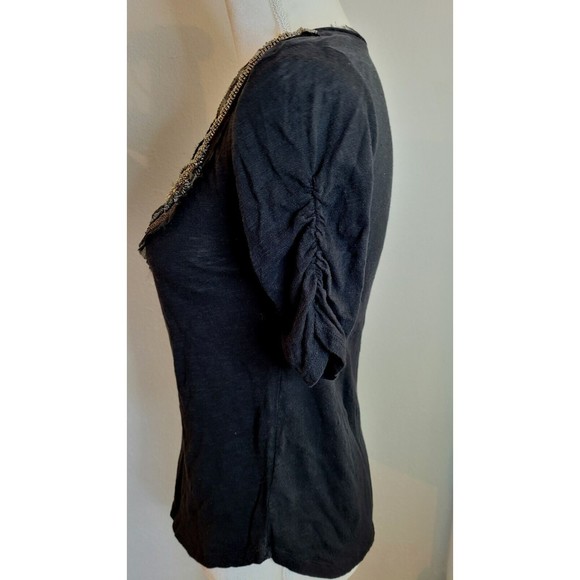 Anthropologie Deletta Hand-Beaded Neckline Black Knit Top Size Small Rocker Glam - Picture 4 of 11